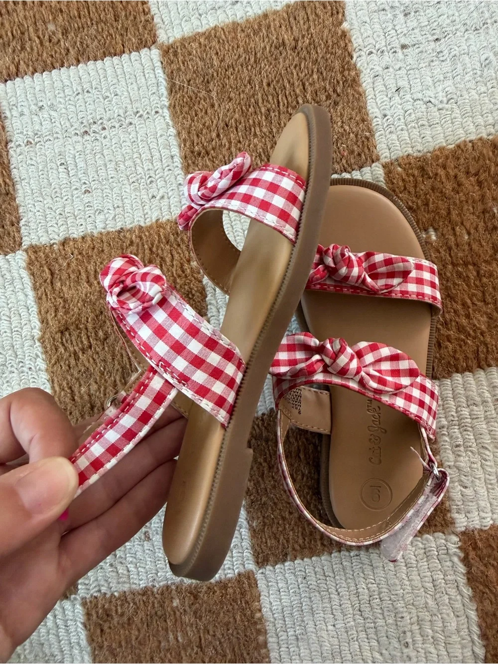 Cat & Jack Red Gingham Bow Strap Sandals